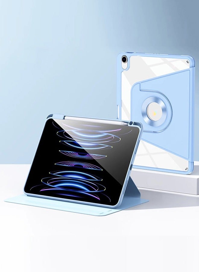 جراب iPad من الجيل الحادي عشر (A16 2025) و جراب iPad 10 مقاس 10.9 بوصة، جراب iPad يدور 360 درجة مع فتحة للقلم / ملحق مغناطيسي مريح / حامل رفيع بخاصية السكون/التنشيط التلقائي / جراب واقٍ شفاف من البولي يوريثان الحراري / مجموعة هدايا بقيمة 35 درهمًا إماراتيًا مع غشاء واقٍ مضاد للتوهج / جراب لوحي من اللباد - أزرق - Image 4