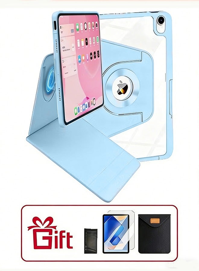 جراب iPad من الجيل الحادي عشر (A16 2025) و جراب iPad 10 مقاس 10.9 بوصة، جراب iPad يدور 360 درجة مع فتحة للقلم / ملحق مغناطيسي مريح / حامل رفيع بخاصية السكون/التنشيط التلقائي / جراب واقٍ شفاف من البولي يوريثان الحراري / مجموعة هدايا بقيمة 35 درهمًا إماراتيًا مع غشاء واقٍ مضاد للتوهج / جراب لوحي من اللباد - أزرق - Image 1