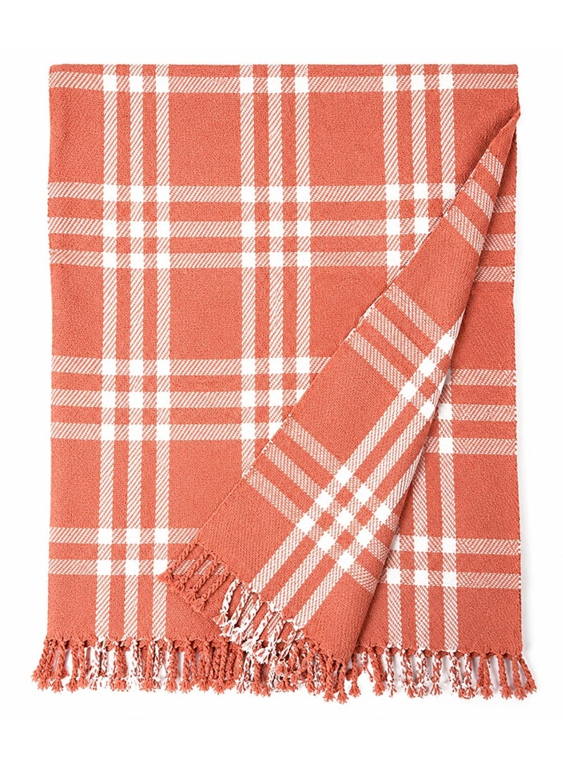 Woven Throw Blanket – 100% Cotton, 127 × 154 cm – Soft Lightweight Textured Blanket with Decorative Tassels for Sofa, Bed & Home Décor - Image 1