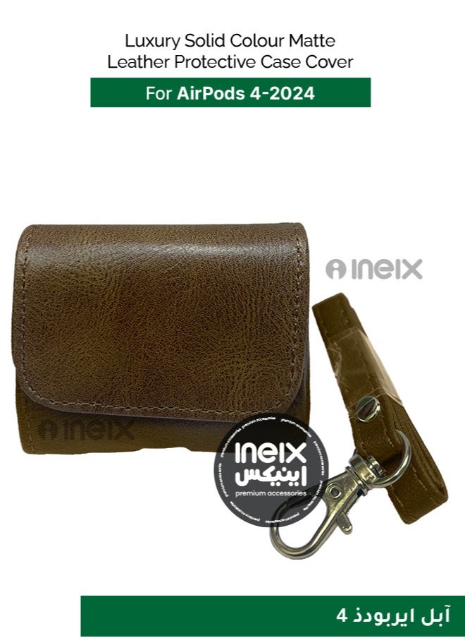 INEIX - Luxury Solid Colour Matte Leather Protective Case Cover for Airpod Pro 4-2024-Dark Brown - Image 1