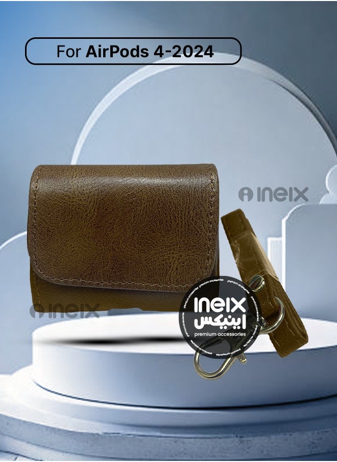 INEIX - Luxury Solid Colour Matte Leather Protective Case Cover for Airpod Pro 4-2024-Dark Brown - Image 1