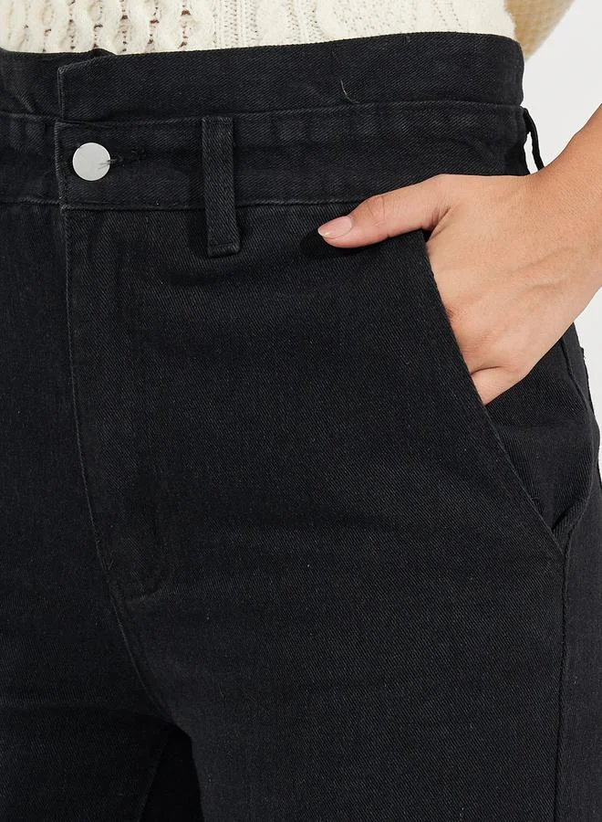 Styli High Rise Straight Fit Paper Bag Waist Jeans