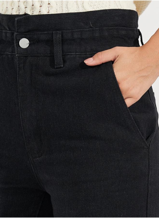 Styli - High Rise Straight Fit Paper Bag Waist Jeans - Image 1