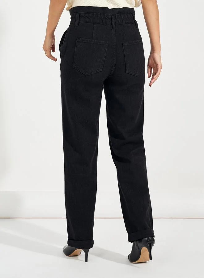 Styli High Rise Straight Fit Paper Bag Waist Jeans