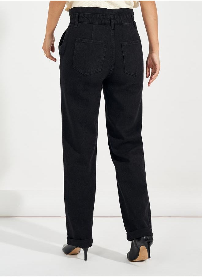 Styli - High Rise Straight Fit Paper Bag Waist Jeans - Image 1