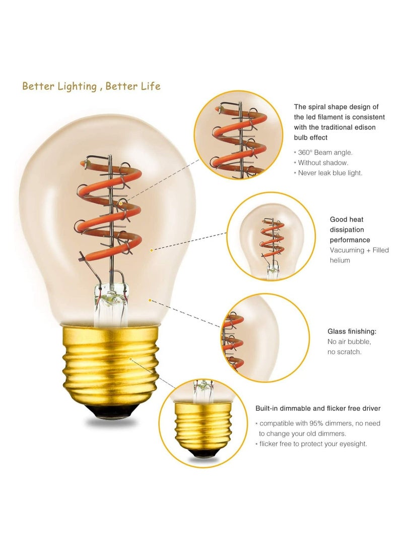 Globe LED Filament Bulb, Dimmable 3 Watt Spiral Filament G45, Gold E26 Base, Amber Glass, Soft Warm White 2200K, Edison Light Bulbs 25 Watt Equivalent, for Pendant, Chandeliers Vanity Wall (4Pcs) - Image 3