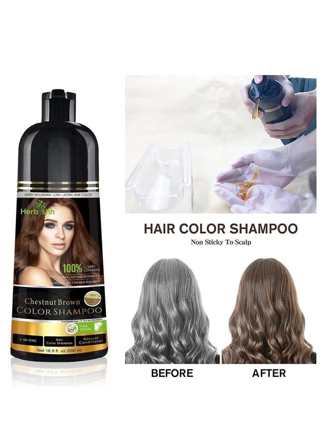 Herbishh Ultimate Chestnut Brown Hair Color Kit (2 Shampoos + 1 Argan Hair Mask) for Grey Coverage - Long-Lasting, Easy Application for Men and Women - Image 5