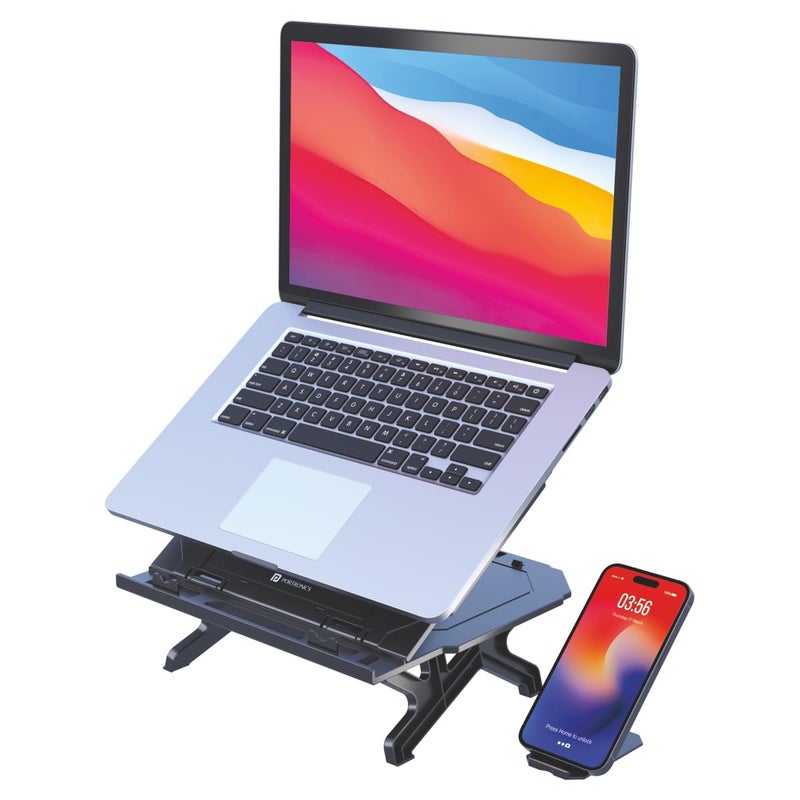 Portronics حامل اللابتوب بورترونيكس ماي بادي هيكسا 33 مع حامل الهاتف تصميم قابل للطي بأربعة أرجل دعم الوضعية وتحسين تدفق الهواء للابتوب حتى 17 بوصة ماك بوك أسود - Image 1