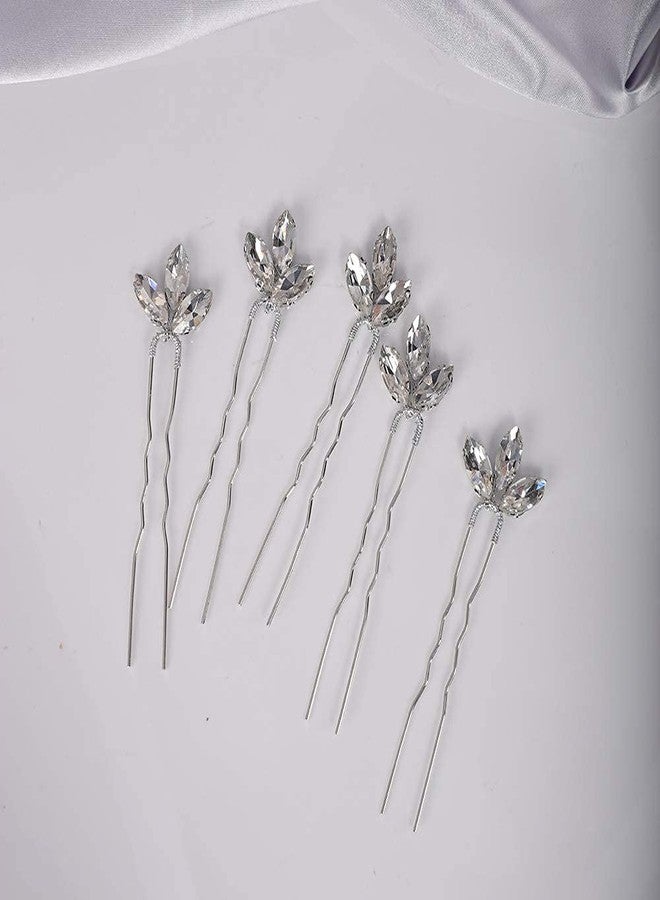 YERTTER Wedding Hair Pins Set of 5 Hair Pins Rhinestones Bridal Clip Accessories for Bride and Bridesmaids (Silver Clear) - Image 2
