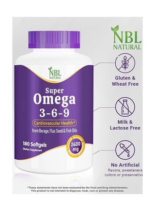 Super Omega 3-6-9 2400mg with a blend of Fish, Borage, and Flax Seed Oils 180 Softgels - view 2