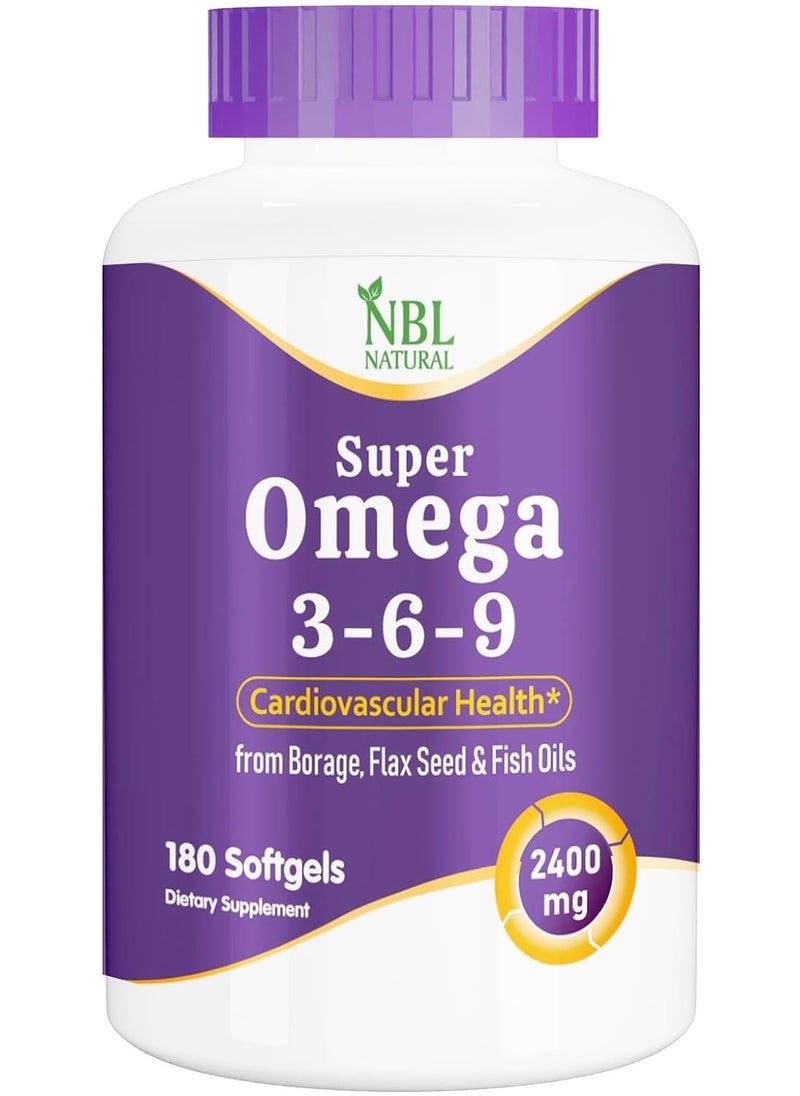 NBL Natural - Super Omega 3-6-9 2400mg with a blend of Fish, Borage, and Flax Seed Oils 180 Softgels - Image 1