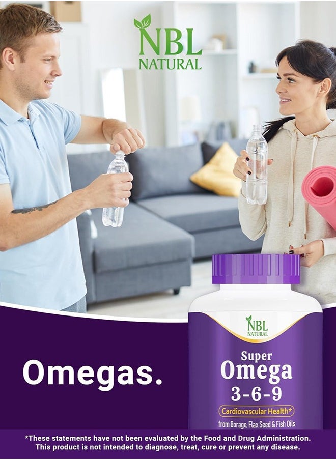 NBL Natural - Super Omega 3-6-9 2400mg with a blend of Fish, Borage, and Flax Seed Oils 180 Softgels - Image 1