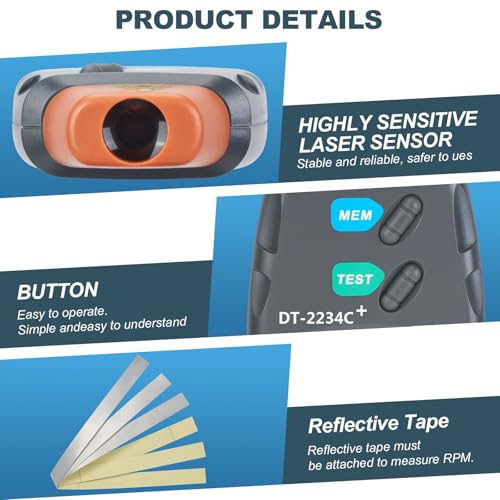 AGPtek® Professional Digital Laser Photo Tachometer Non Contact RPM Tach - Image 4
