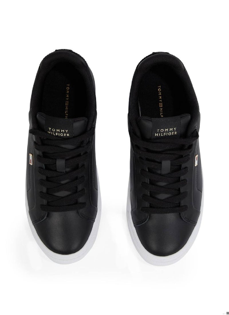 TOMMY HILFIGER Women's Icon Court Trainers - Leather, Black  - Image 4