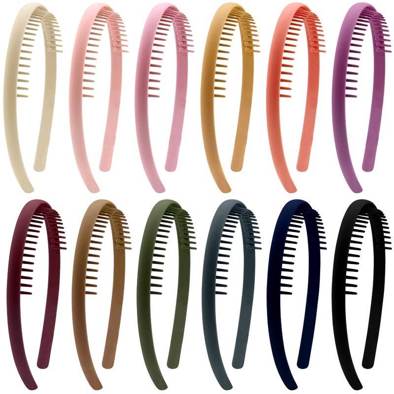 Duufin Duufin 12 Pieces Hair Headbands with Teeth - Non-Slip Plastic Comb Headbands for Girls and Women in 12 Colors