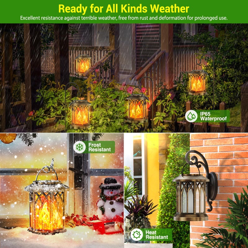 KOOPER 4 Pack Solar Lanterns Outdoor Waterproof, Upgraded Flickering Flame Solar Lantern Lights, Auto On/Off Lanterns Decorative Outdoor, Outdoor Hanging Lantern for Yard Garden Table Decor (Bronze ) - Image 2