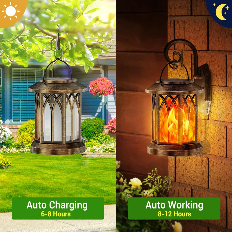 KOOPER 4 Pack Solar Lanterns Outdoor Waterproof, Upgraded Flickering Flame Solar Lantern Lights, Auto On/Off Lanterns Decorative Outdoor, Outdoor Hanging Lantern for Yard Garden Table Decor (Bronze ) - Image 3