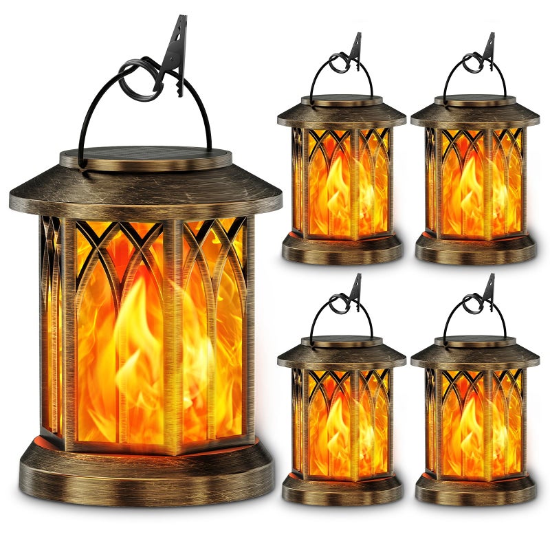 KOOPER 4 Pack Solar Lanterns Outdoor Waterproof, Upgraded Flickering Flame Solar Lantern Lights, Auto On/Off Lanterns Decorative Outdoor, Outdoor Hanging Lantern for Yard Garden Table Decor (Bronze ) - Image 1