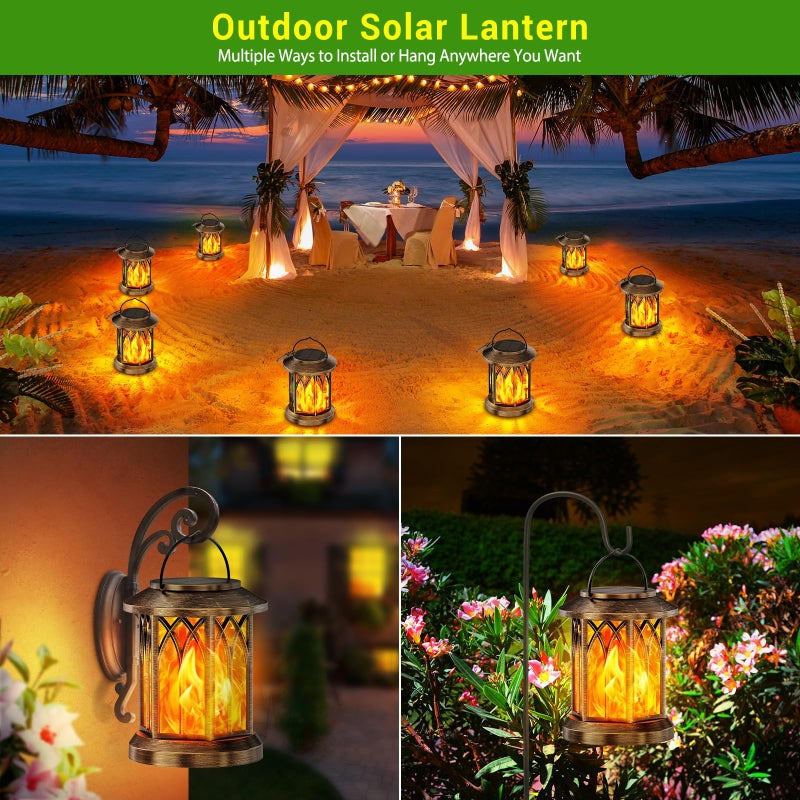 KOOPER 4 Pack Solar Lanterns Outdoor Waterproof, Upgraded Flickering Flame Solar Lantern Lights, Auto On/Off Lanterns Decorative Outdoor, Outdoor Hanging Lantern for Yard Garden Table Decor (Bronze ) - Image 4