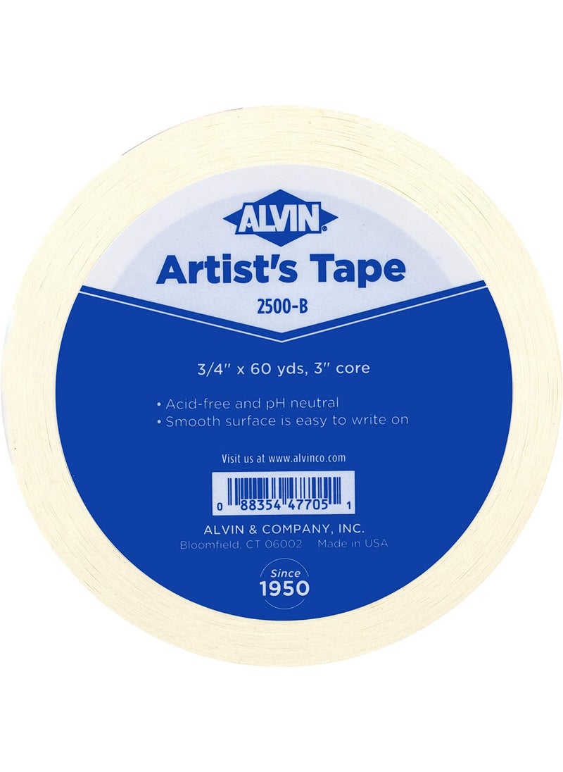 Alvin ALVIN Artist Tape 34 Inch 60 Yards Model 2500B for DIY Water Color Drafting Labeling Marking Framing Design AcidFree Low Tack White Pro Art Tape for Paper Canvas 60 Yards Roll  - Image 1