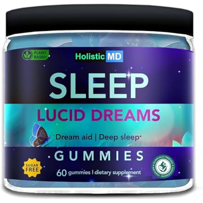 Holistic MD Lucid Dreams Deep Sleep - Mugwort Herb 5 htp Mucuna Pruriens Choline Supplements - Gummies Sugar Free Vegan 60 ct - Image 1