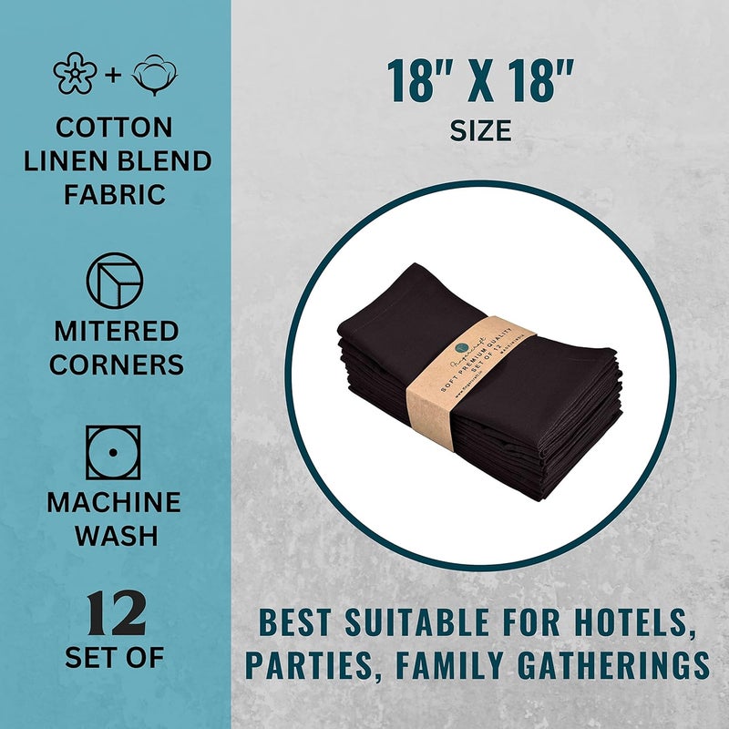 FINGERCRAFT Cloth Napkins Cotton Linen Mitered Corner Soft Durable Washable EcoFriendly Napkins Cloth 12 Pack 18x18 inch Premium Quality for Home Hotel Parties Christmas Wedding Dinner Black - Image 4