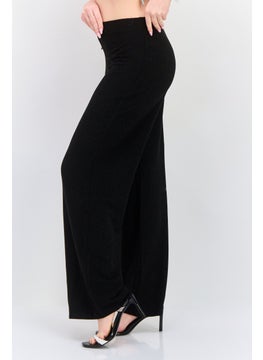 Black Tape Women Regular Fit Wide Leg Metallic Pants, Black  - Image 2