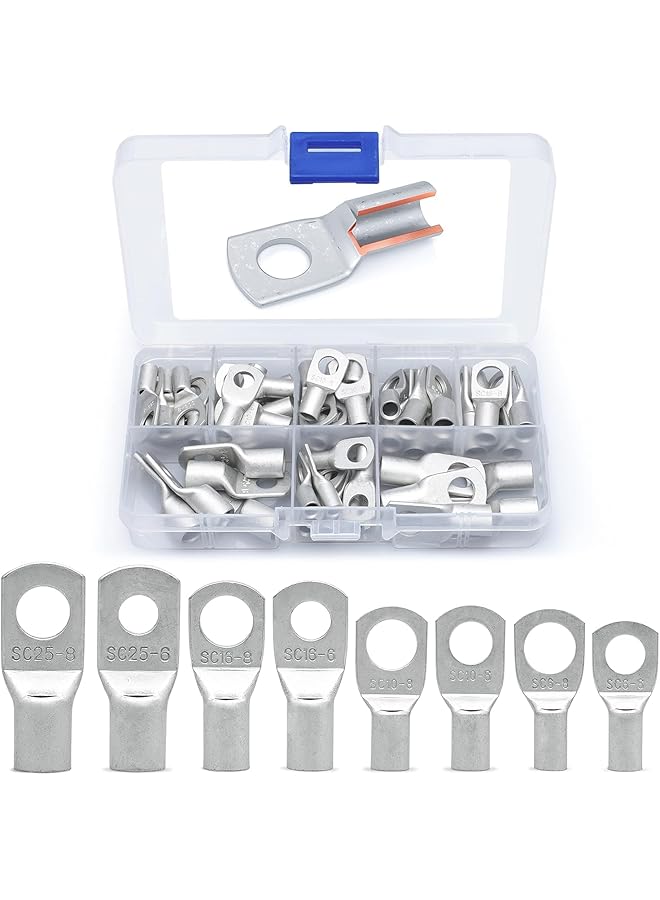 The Bros 60Pcs Copper Ring Lug Terminals Battery Cable Ends Copper Eyelets Terminal Connectors Electrical Wire Cable Crimp Connector SC6-SC25 Set（silver） - Image 1