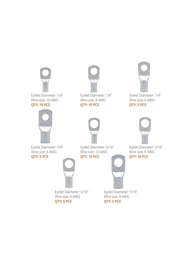 The Bros 60Pcs Copper Ring Lug Terminals Battery Cable Ends Copper Eyelets Terminal Connectors Electrical Wire Cable Crimp Connector SC6-SC25 Set（silver） - Image 2