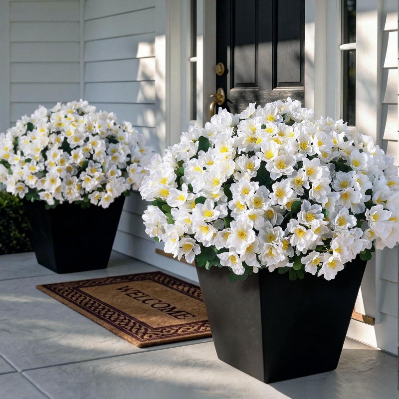 Juxdp 8 Bundles Artificial Camellia for Front Door Outside - Faux UV Resistant Real Looking Camellia Flowers Fake Silk Bouquets Plants for Garden Window Farmhouse Home Spring Summer Decor (White) - Image 1
