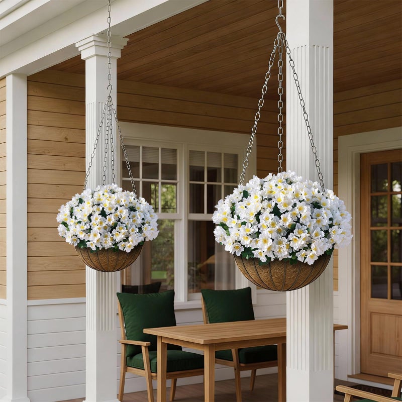 Juxdp 8 Bundles Artificial Camellia for Front Door Outside - Faux UV Resistant Real Looking Camellia Flowers Fake Silk Bouquets Plants for Garden Window Farmhouse Home Spring Summer Decor (White) - Image 3