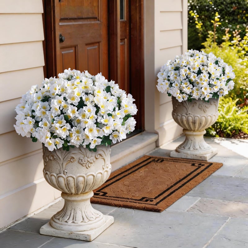 Juxdp 8 Bundles Artificial Camellia for Front Door Outside - Faux UV Resistant Real Looking Camellia Flowers Fake Silk Bouquets Plants for Garden Window Farmhouse Home Spring Summer Decor (White) - Image 4