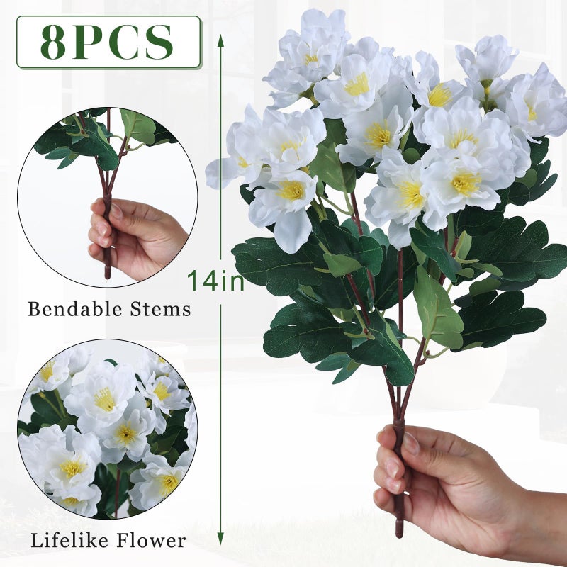 Juxdp 8 Bundles Artificial Camellia for Front Door Outside - Faux UV Resistant Real Looking Camellia Flowers Fake Silk Bouquets Plants for Garden Window Farmhouse Home Spring Summer Decor (White) - Image 5
