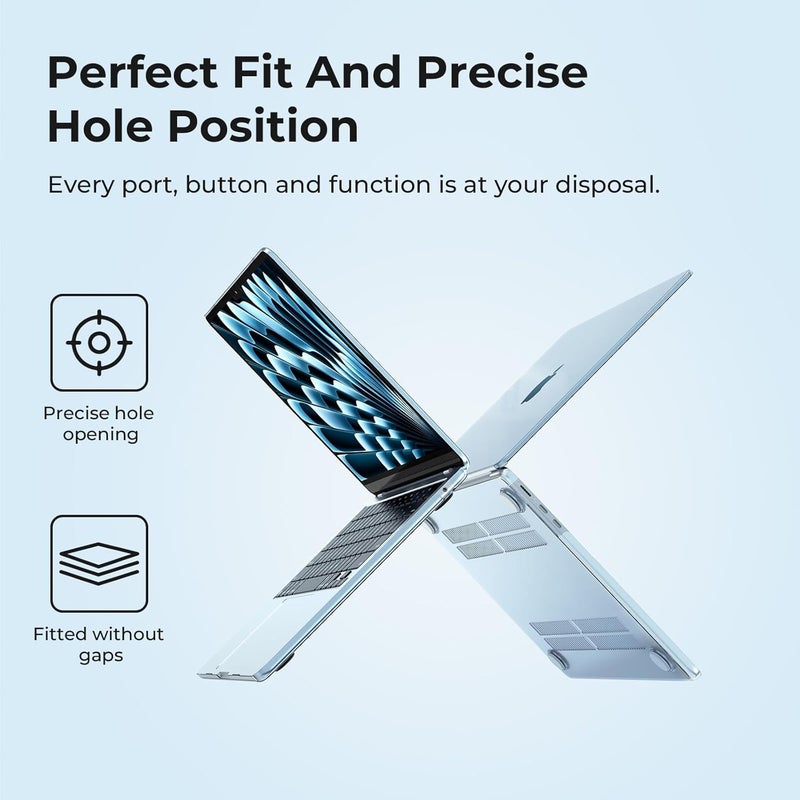 Eoocoo حافظة EooCoo متوافقة مع ماك بوك إير 15 بوصة M4 M3 M2 إصدار 2025 2024 2023، A3241 A3114 A2941 مع Touch ID، غلاف صلب بلاستيكي واقي شفاف [مطابقة للون الرسمي] - أزرق سماوي كريستالي - Image 5