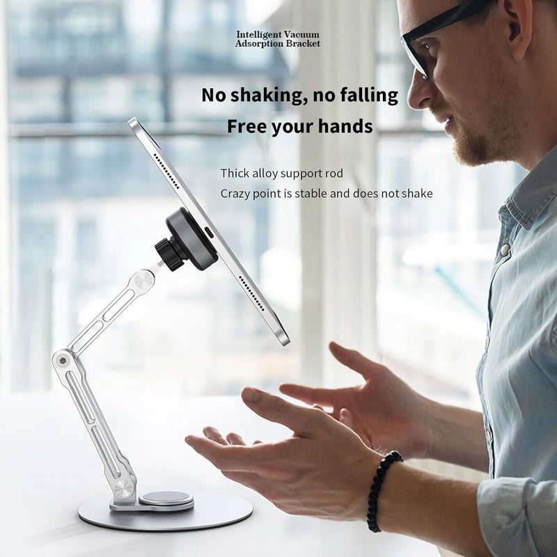 Tablets Stand Suction Cup Adjustable Height Aluminum Alloy Bracket for Tablets and Smartphones 360° Rotation Portable Aluminum Tablet Stand with Height - Image 3