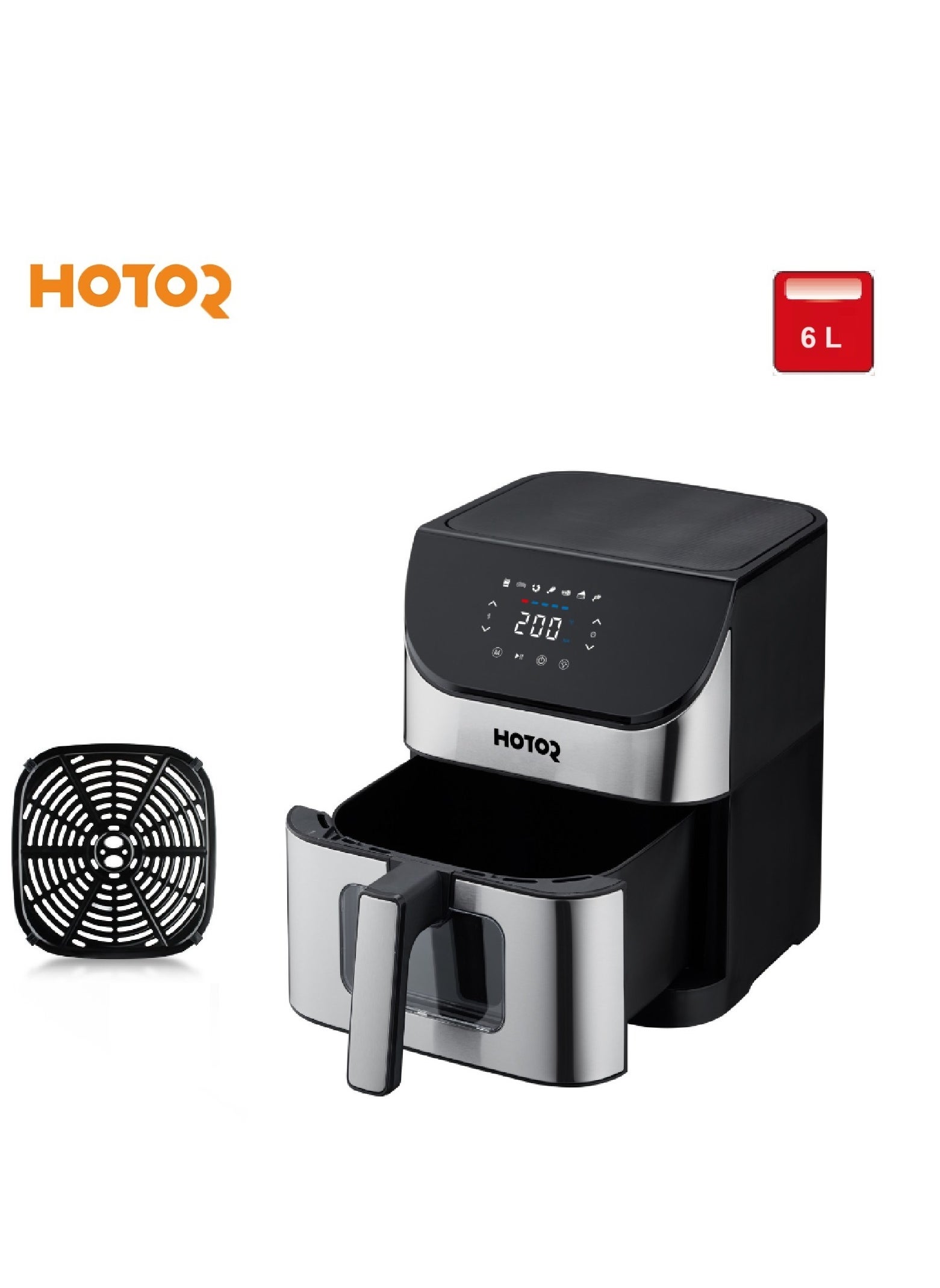 HOTOR Best Smart  Air Fryer 6L, Stainless Steel  Non Stick Air Fryers with Clear Window and Internal Light, Hot Air Circulation Frying Grilling Fryer for Roast/Bake/ Dehydrate with  Removable Basket 