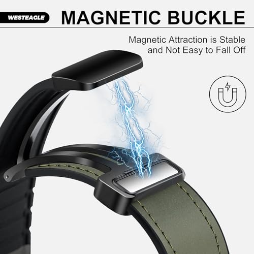 WestEagle Magnetic Leather Watch Band Compatible with Samsung Galaxy Watch Ultra 47mm (2025/2024) Magnetic Buckle Design Adjustable Classic Wristbands Replacement Straps for Men and Women, Green - Image 3