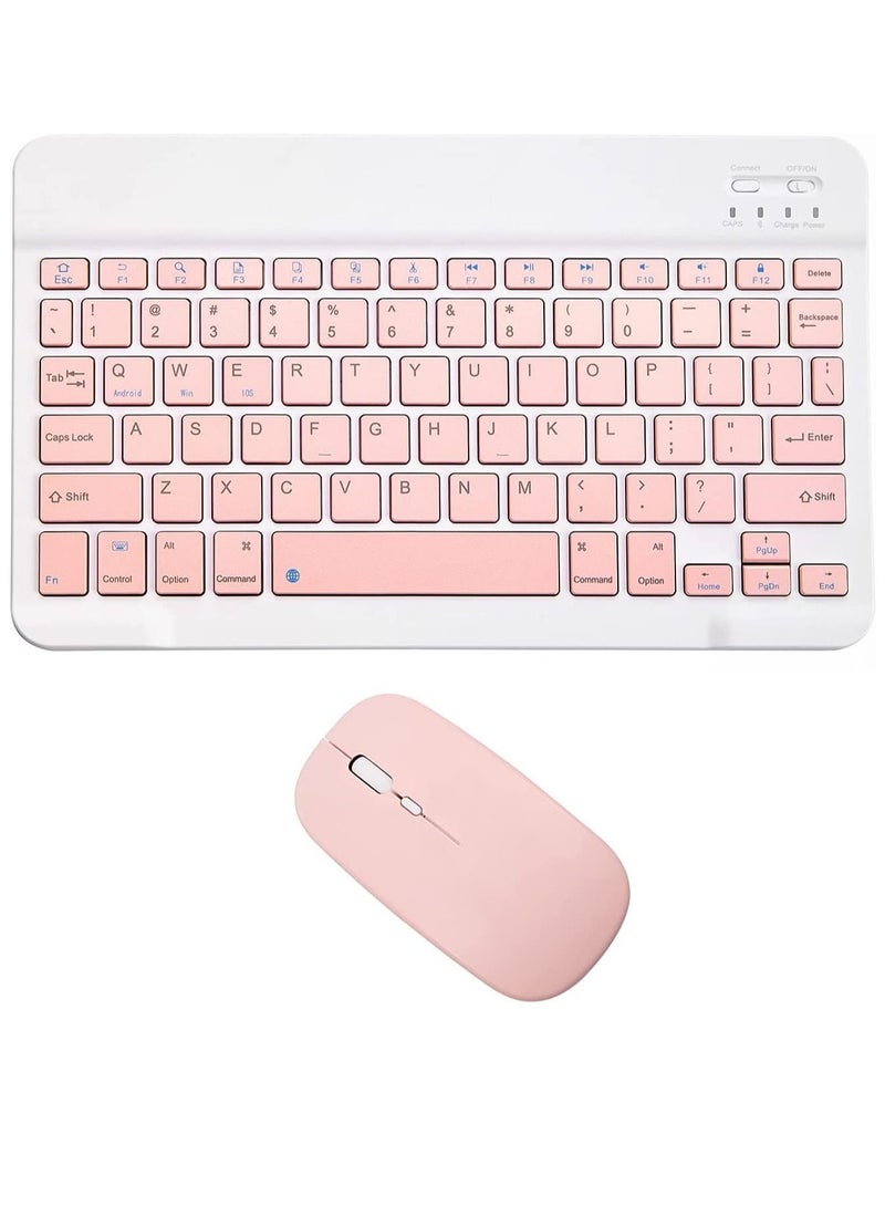 Rechargeable Bluetooth Keyboard and Mouse Combo Ultra-Slim Portable Compact Wireless Mouse Keyboard Set for Android Windows Tablet Cell Phone iPhone iPad Pro Air Mini, iPad OS/iOS 13 and Above (Pink)  - Image 1
