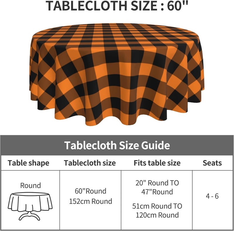 SuQKXCo Buffalo Plaid Round Tablecloth  60 inch Black and Orange Thanksgiving  Halloween Table Cover Mat  Spill Proof Table Covers for Kitchen Party Dinner Tabletop Decoration - Image 3