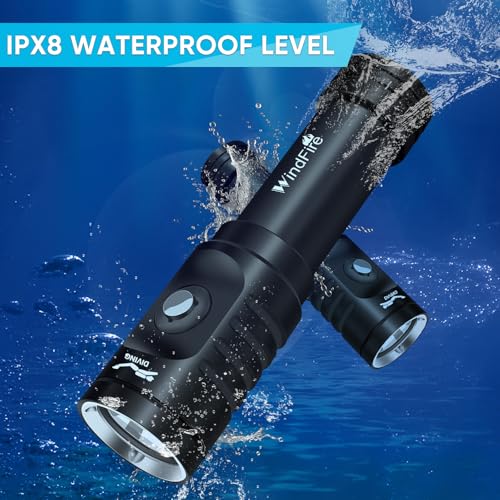 WINDFIRE Dive Light Scuba Diving Flashlight, Super Bright Rechargeable Waterproof Torch with Power Indicator, 3 Modes Underwater Lights, Scuba & Snorkeling Safety Dive Lights for Night Diving - Image 5