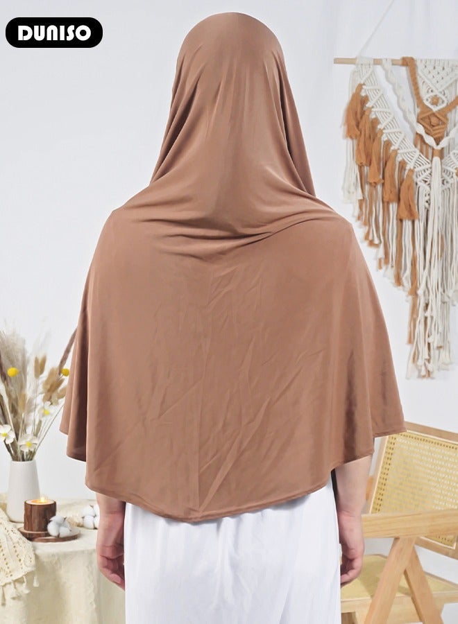 DUNISO Muslim Hijab for Women, High Stretch Head Warp , Hijab Pure Color Half-body Cover Scarf, Instant Premium Jersey Head Scarf, All-season & Easy Wear Soft Hijab - Image 3
