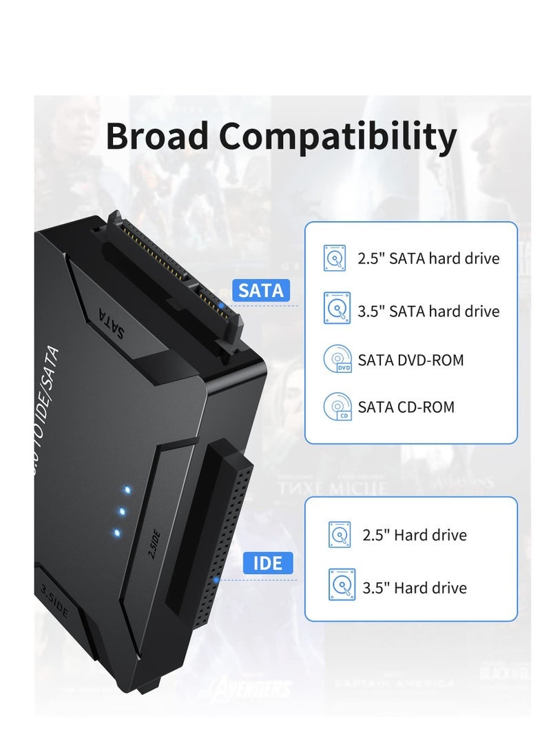 Captaintech 3.0 to IDE and SATA Adapter, IDE Hard Drive Adapter, External Hard Drive Reader, Recovery Converter for Universal 2.5/3.5 Inch HDD/SSD Hard Drive Disk, Hard Drive Adapter Included 12V/2A Power  - Image 3