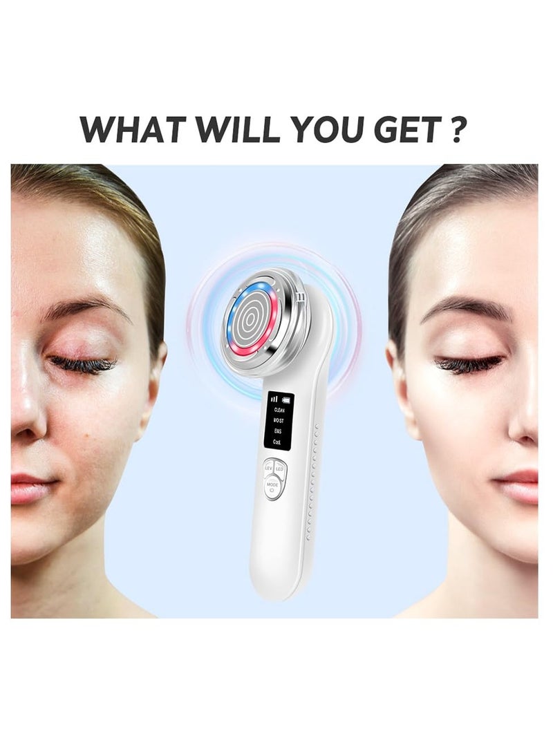 SYOSI جهاز تدليك الوجه الكهربائي لرفع الوجه علاج الضوء الأحمر للتجاعيد للوجه والرقبة أدوات العناية بالبشرة المضادة للشيخوخة عصا الوجه لتبريد وقوالب دافئة لتنظيف عميق أدوات العناية بالبشرة متعددة الوظائف أبيض مائل للأصفر - Image 5