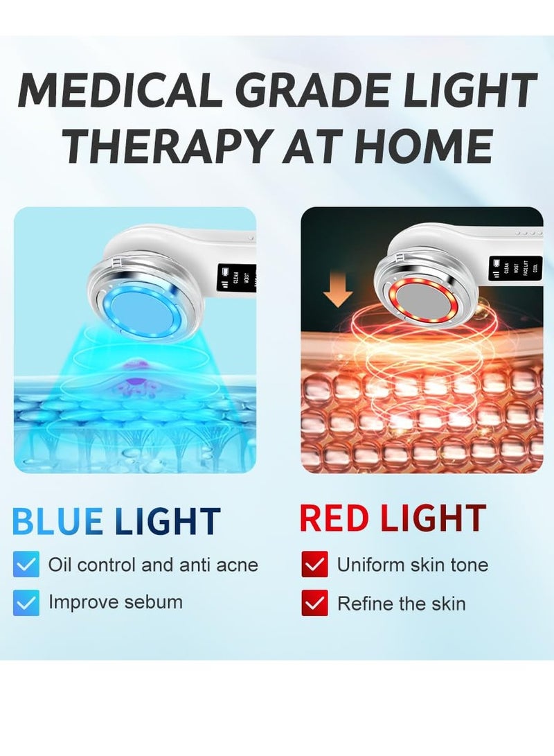 SYOSI جهاز تدليك الوجه الكهربائي لرفع الوجه علاج الضوء الأحمر للتجاعيد للوجه والرقبة أدوات العناية بالبشرة المضادة للشيخوخة عصا الوجه لتبريد وقوالب دافئة لتنظيف عميق أدوات العناية بالبشرة متعددة الوظائف أبيض مائل للأصفر - Image 4