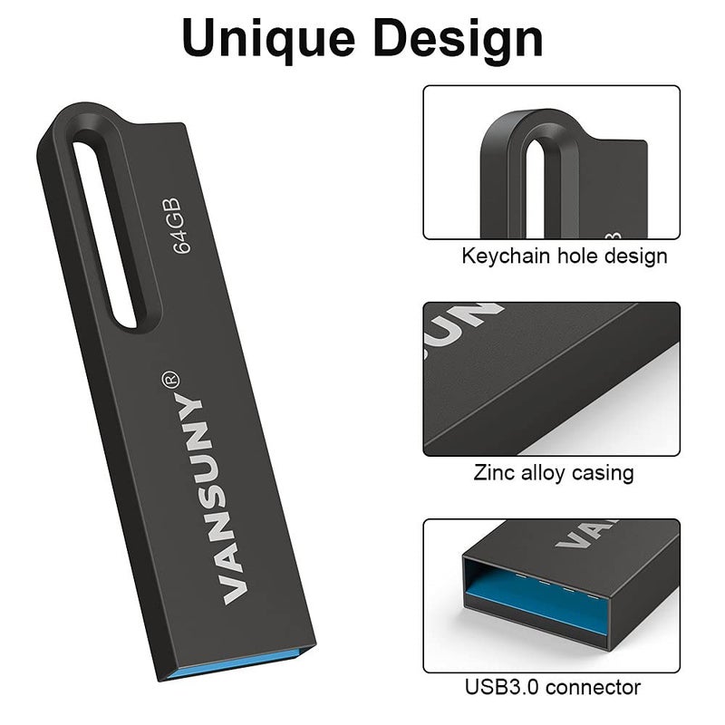 Vansuny 64GB Flash Drive Metal Waterproof USB Drive USB 3.0 Ultra High Speed Memory Stick, Portable Thumb Drive for PC/Tablets/Mac/Laptop - Image 3