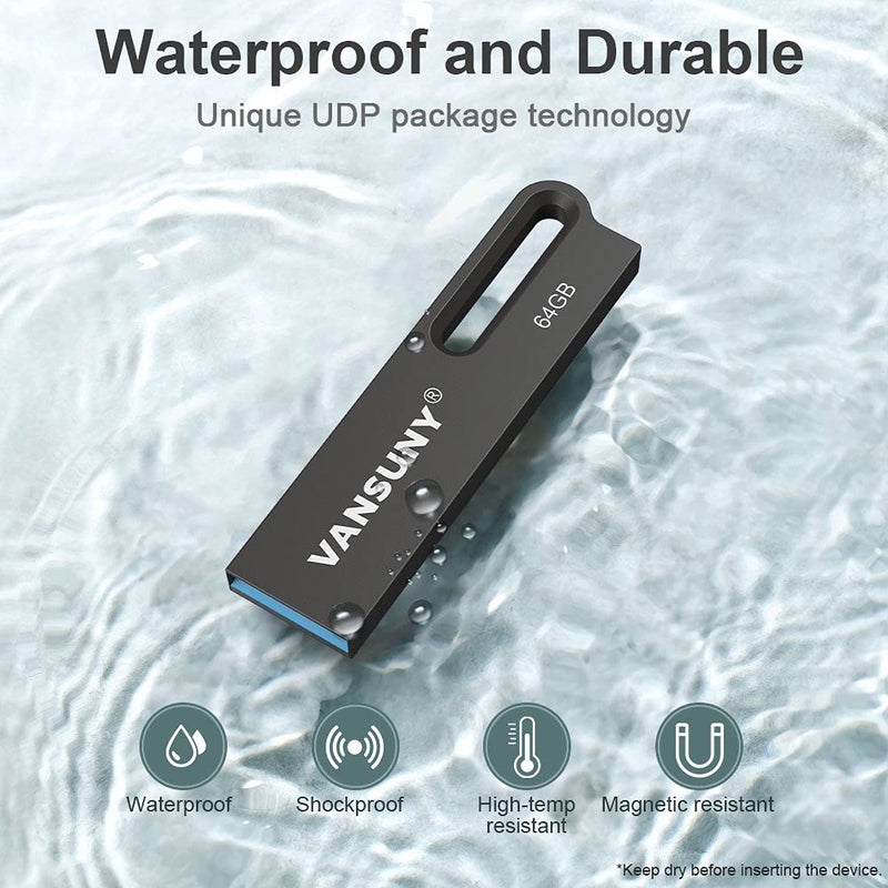 Vansuny 64GB Flash Drive Metal Waterproof USB Drive USB 3.0 Ultra High Speed Memory Stick, Portable Thumb Drive for PC/Tablets/Mac/Laptop - Image 4