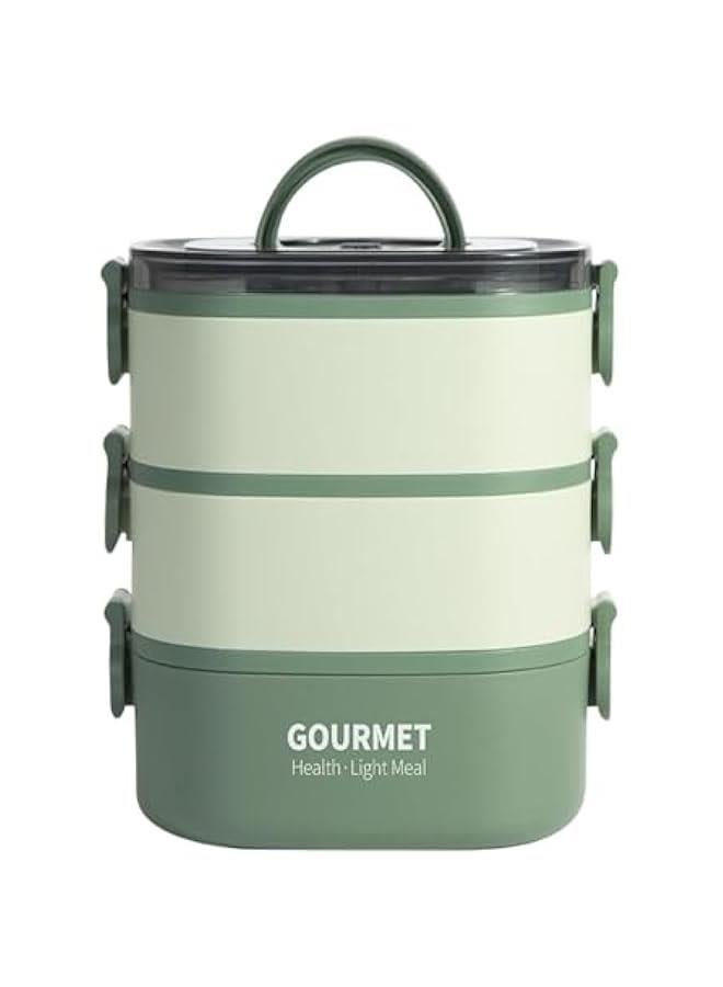 HOOKOR Bento Lunch Box, Multi-layer Portable Bento Box, 3-Tier Leak-Proof Portable Stackable Food Container Storage Boxes for Kids Adults, Microwave and Dishwasher Safe (bean paste green) - Image 1