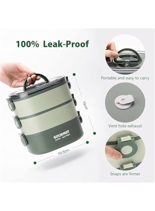 HOOKOR Bento Lunch Box, Multi-layer Portable Bento Box, 3-Tier Leak-Proof Portable Stackable Food Container Storage Boxes for Kids Adults, Microwave and Dishwasher Safe (bean paste green) - Image 3