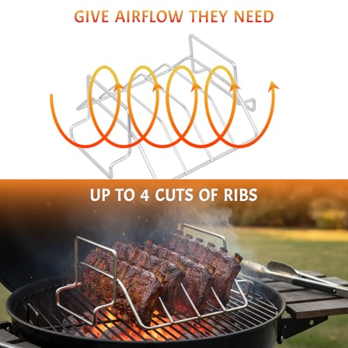 Burly grill Rib Rack for Big Green Egg, Stainless Steel BBQ Rib Racks for Grilling and Smoking Dual-Purpose Turkey Roaster Rack for Pit Boss, BGE and Kamado Joe, Holds Up to 4 Racks of Ribs - Image 5