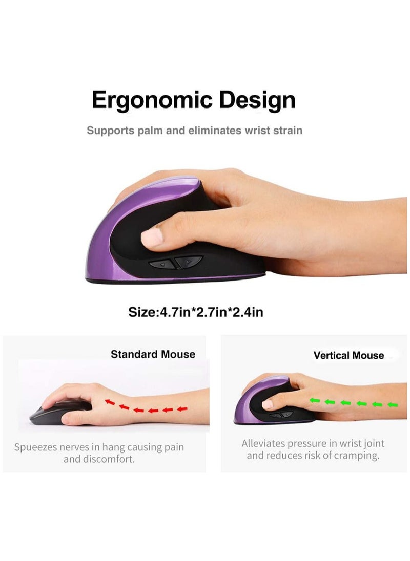 KASTWAVE - Wireless Ergonomic Vertical Mouse, Rechargeable Small Vertical Mouse with 6 Buttons 3 Adjustable 800/1200/1600 DPI for Laptop,Desktop,PC, MacBook (Purple)C - Image 1